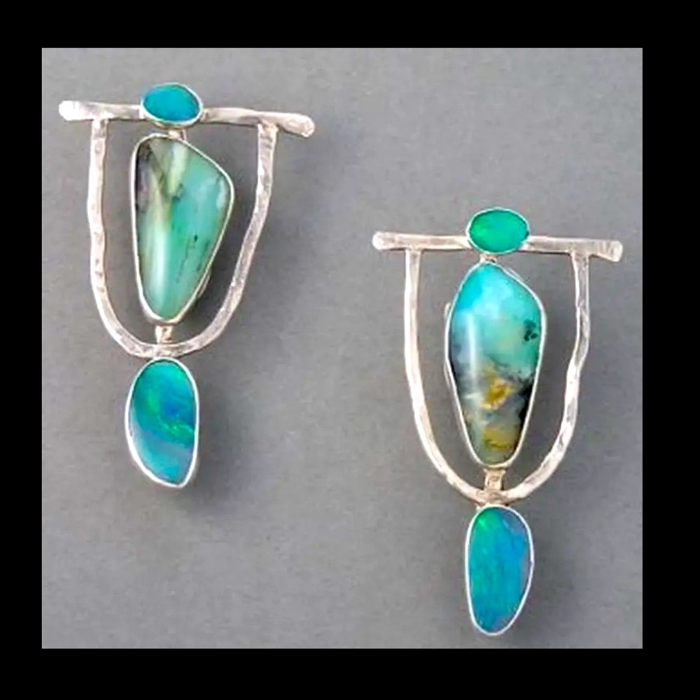 ♥️ Hammered Silver Plated Fashion Jewelry Earrings w/ Faux Turquoise/Stones